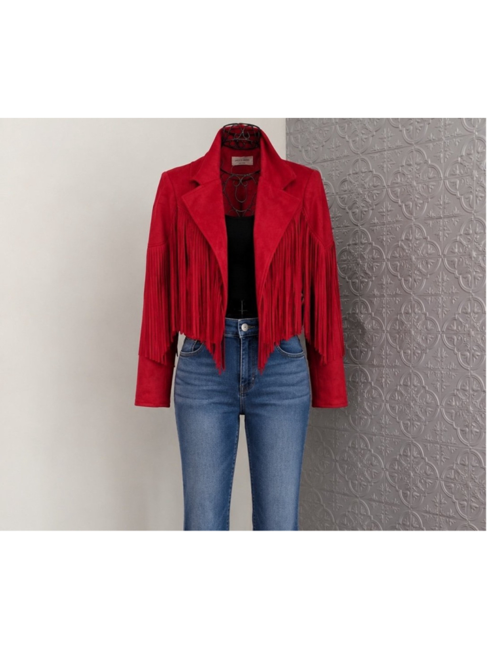 Saints & Hearts Faux Suede Cropped Fringe Jacket Country Western Rodeo xl NWOT